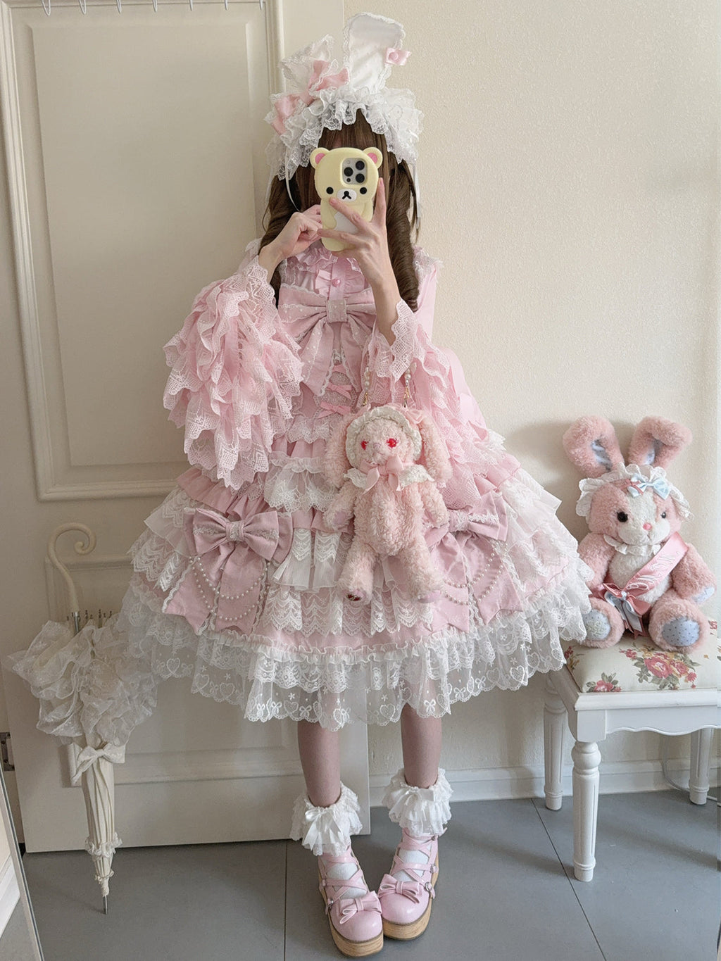 Cross Heart Knot - Sweet Lolita JSK Suit Tiered Ruffles Dress with Lace Blouse - image 11