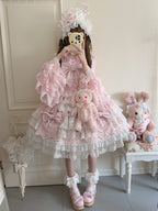 Cross Heart Knot - Sweet Lolita JSK Suit Tiered Ruffles Dress with Lace Blouse - image 11