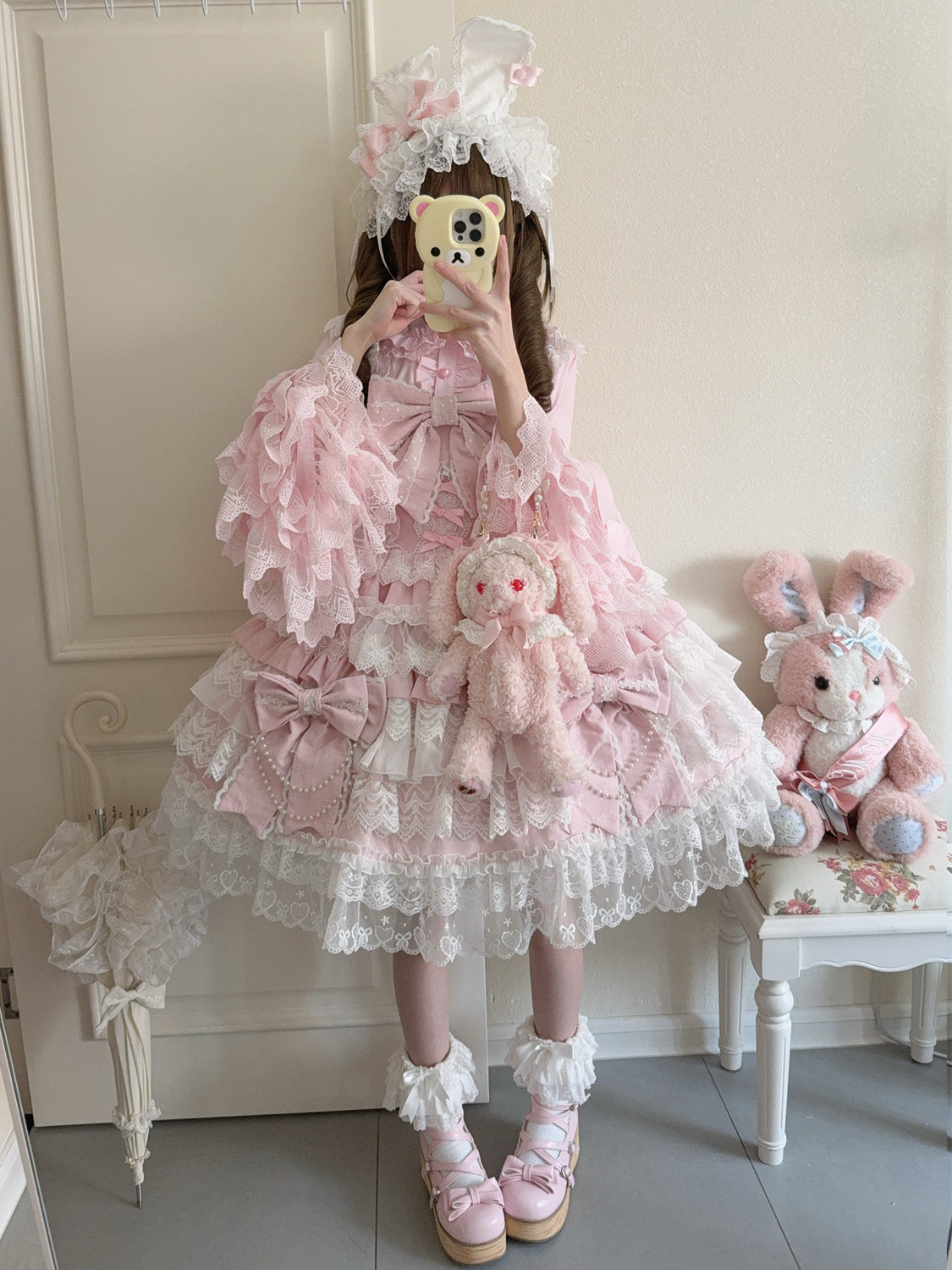 Cross Heart Knot - Sweet Lolita JSK Suit Tiered Ruffles Dress with Lace Blouse - image 11