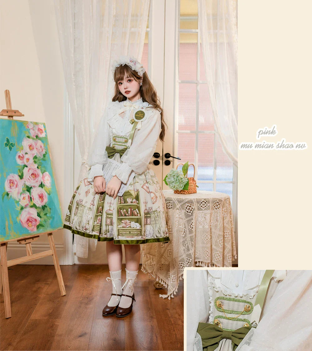 Aurora's Bookroom - Classic Lolita Bust-support JSK Dress with Bookstore Print - image 11