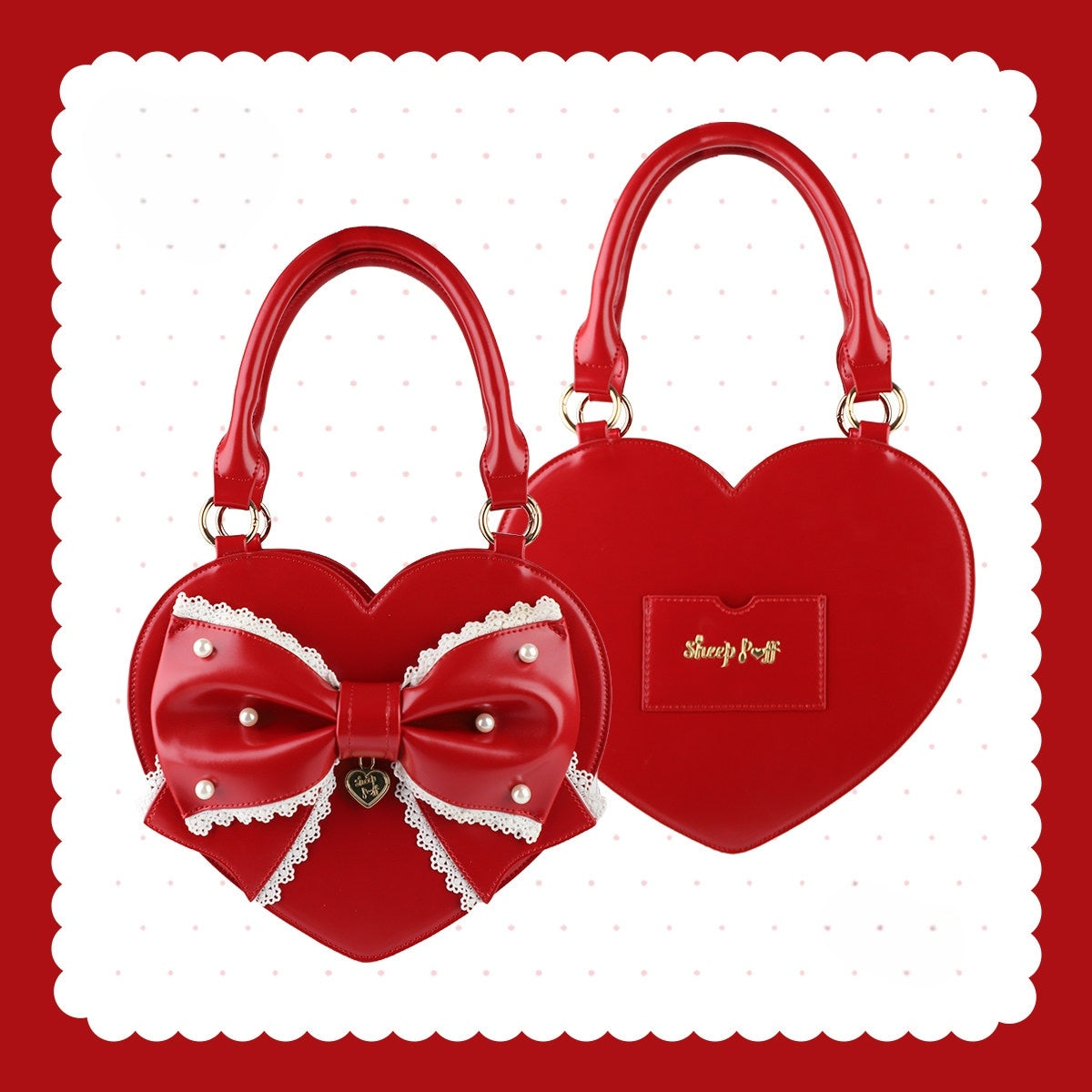 Vintage Sweetheart - Lace Bow Heart Lolita Handbag - image 9