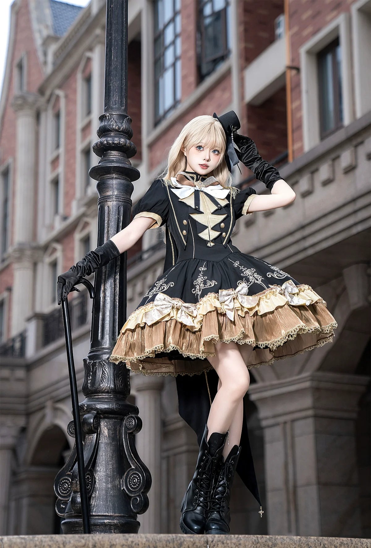 Glitter Oath - Military Lolita OP Dress with Detachable Split Tail Cloak - image 3