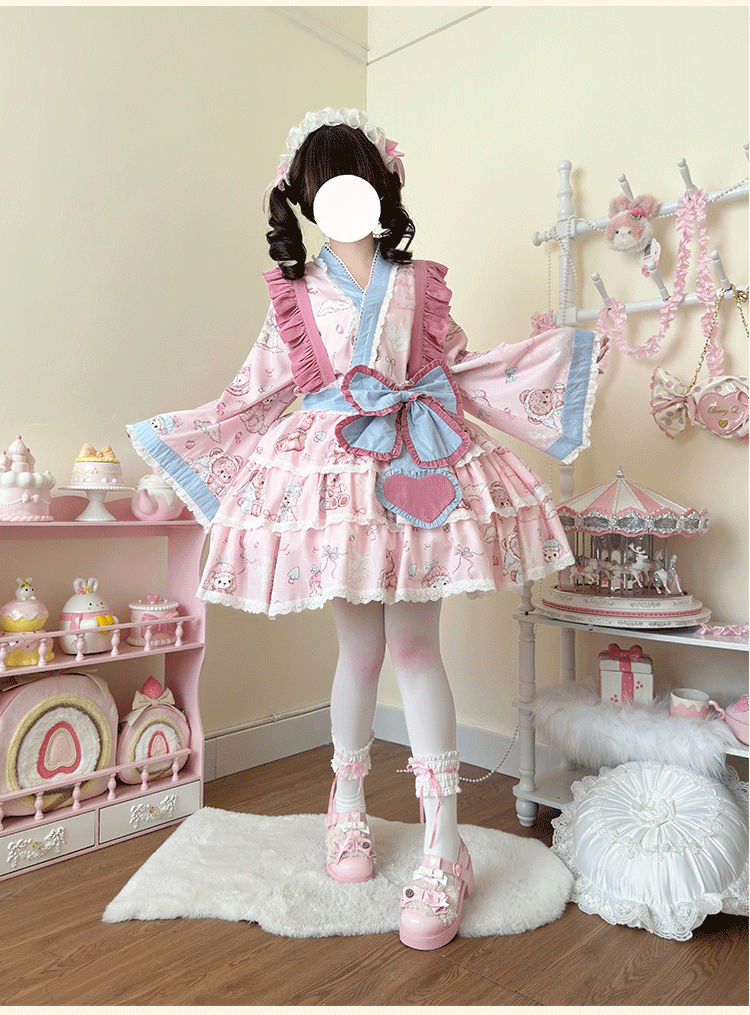 Showa Moe Bear - Plus Size Wa Lolita Dress Set Kawaii Lolita SK Suit - image 5