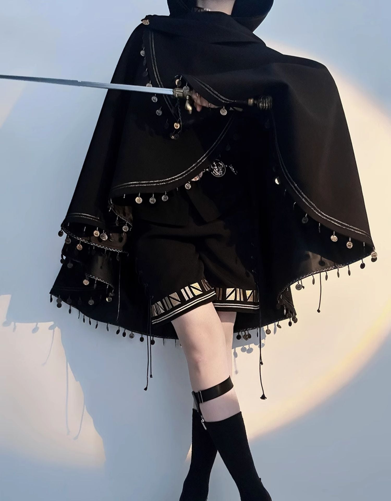 Black Cat - Black Ouji Lolita Cape with Cool Cat Ear Hood - image 13