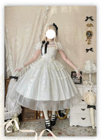 White Bird Love Letter - Classic Lolita Jacquard OP Dress, Embroidered Tulle Hem and Accessories - image 4