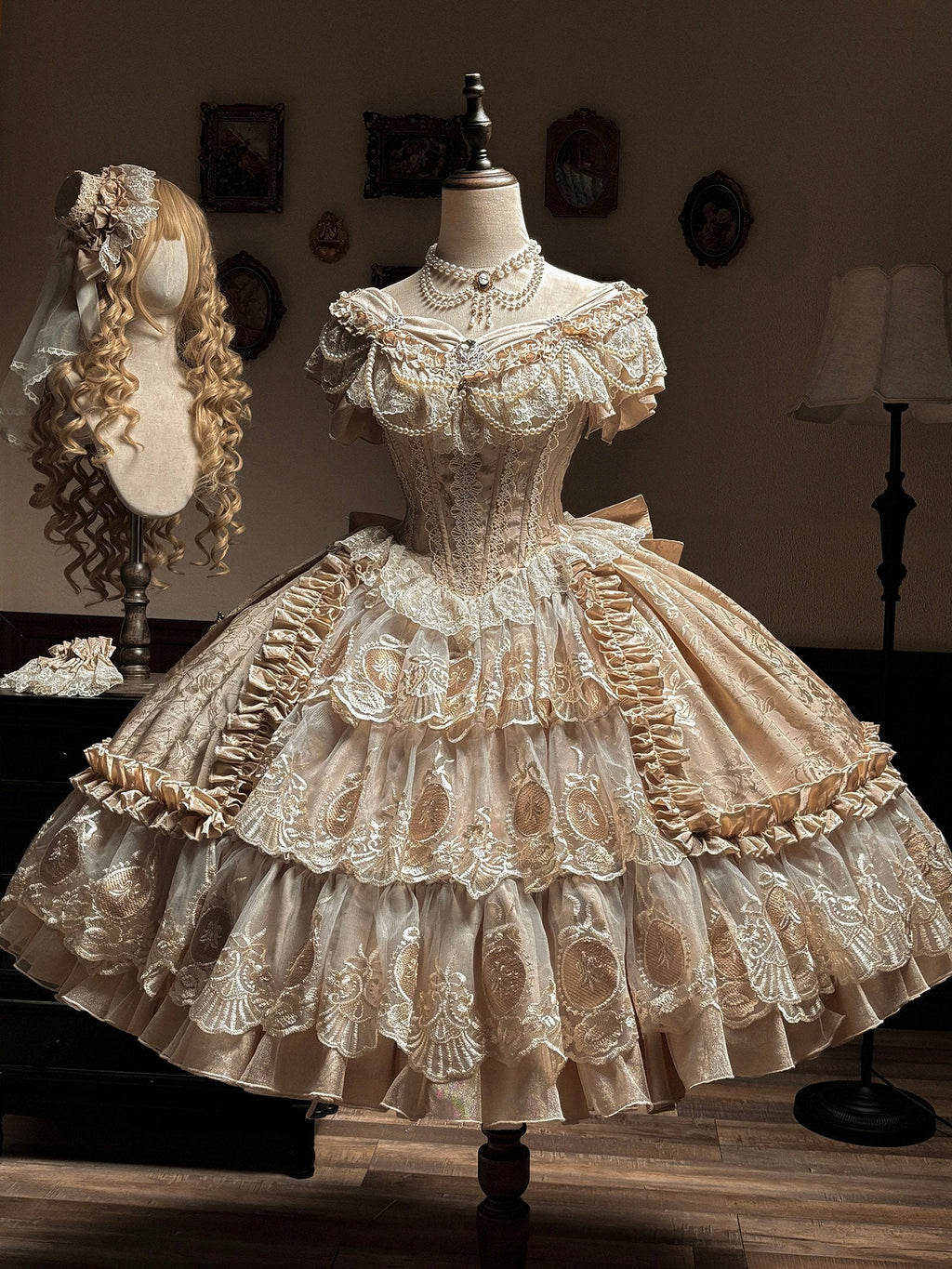 Bourbon Rose Ivory Fan Lace Embroidery Classic Lolita OP Dress - image 4