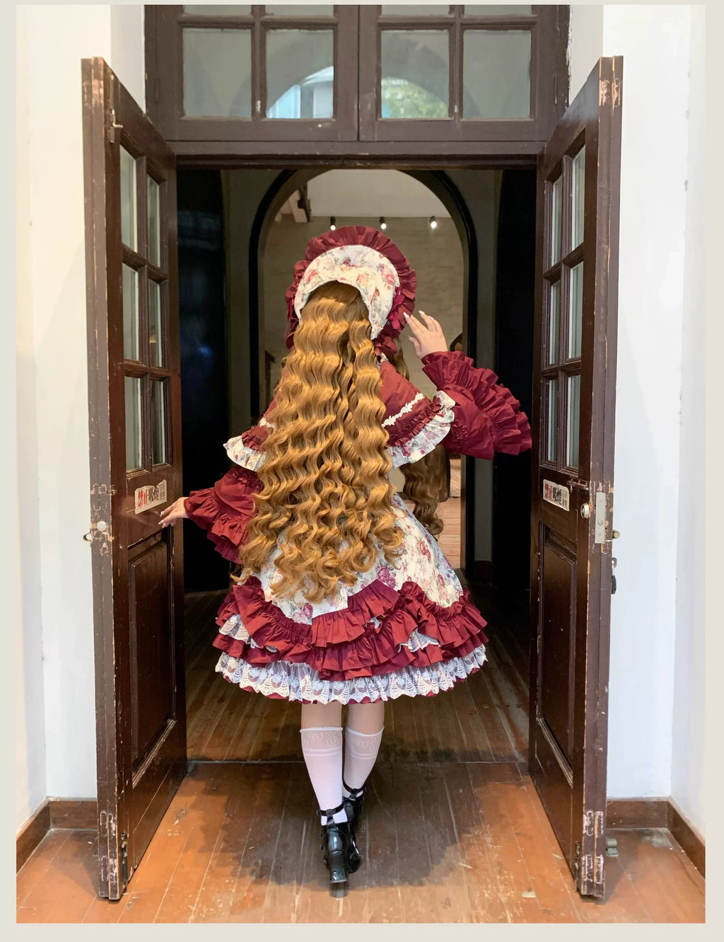 Burgundy Rose - Floral Printed Old School Lolita JSK, Elegant Cape and Accessories - image 14
