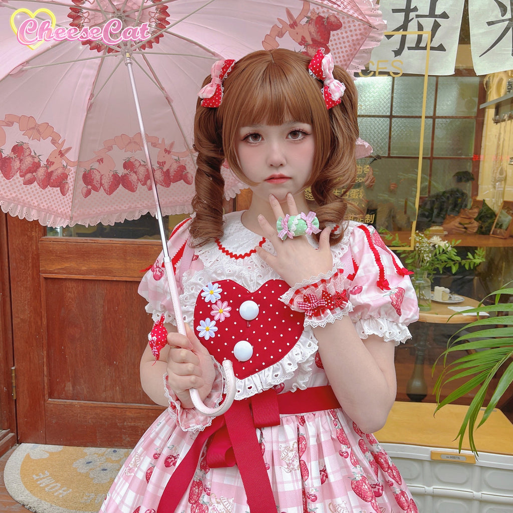 Cheese Cat - Sweet and Playful Strawberry Gingham Lace Cuffs - image 29