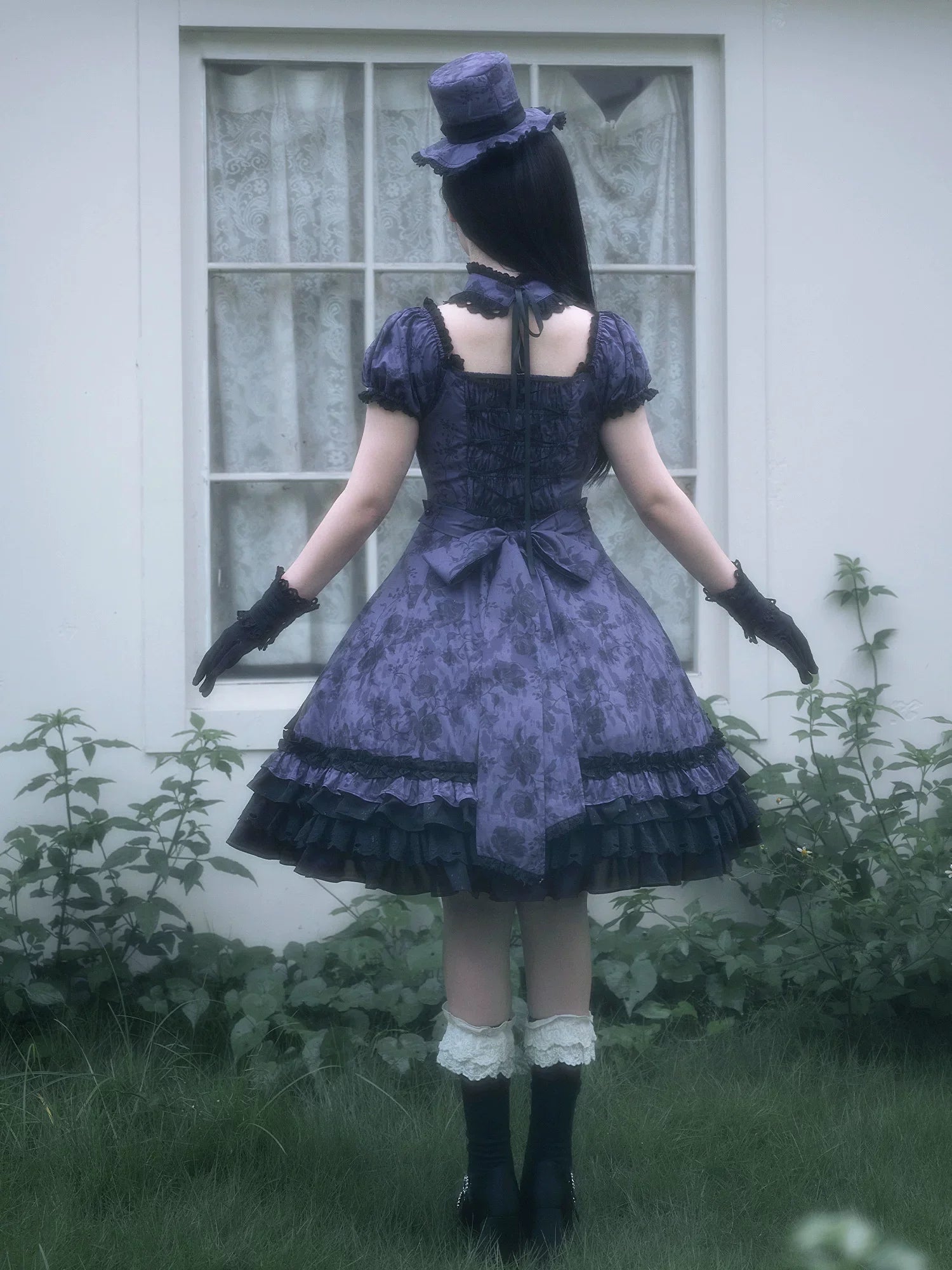 Bliss Bouquet - Cotton Old School Lolita Dress, Rose Print and Layered Hem and Accessories - image 8