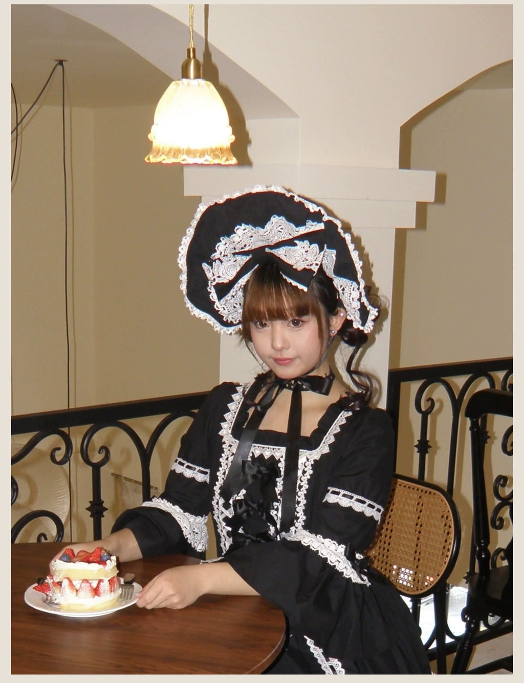First Otome Black Old School Lolita OP Dress, Lace Details - image 18