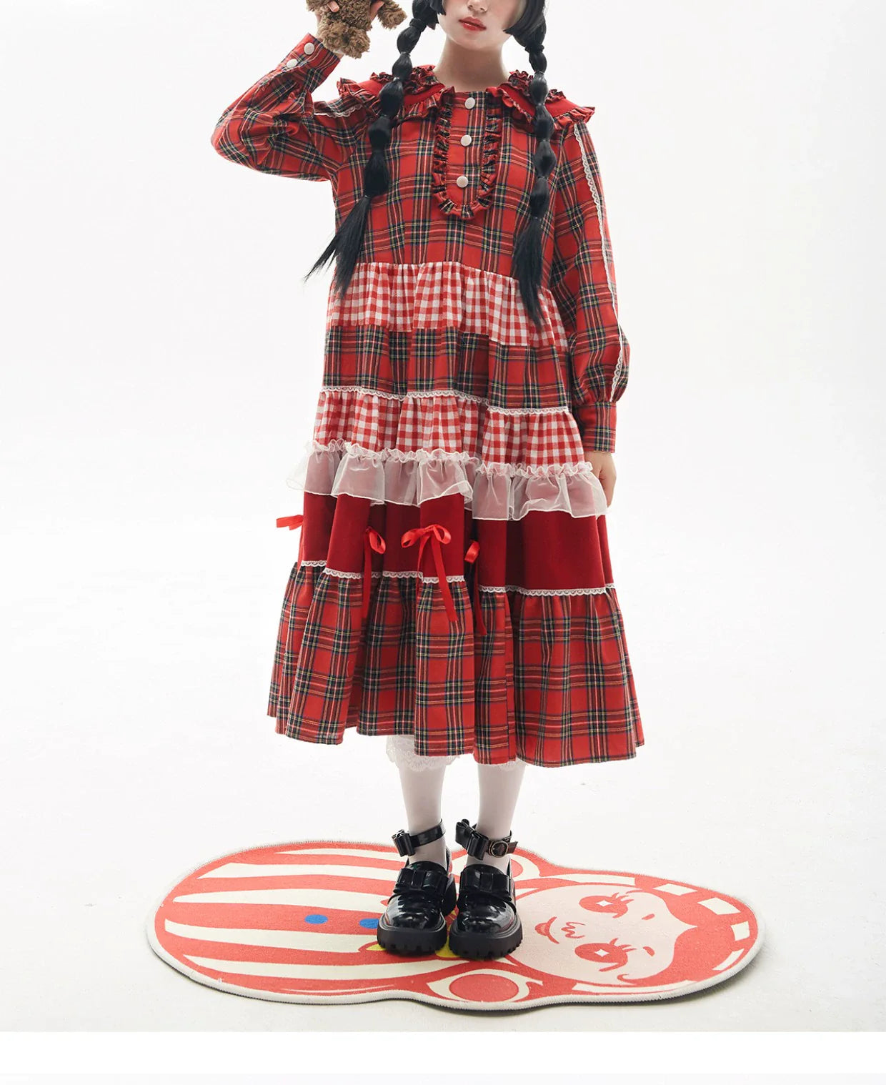 Vintage Lolita OP Dress Red Lolita Plaid Dress for Spring Summer - image 15