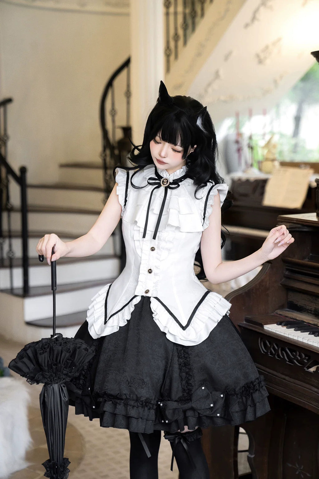 Miss Black Cat - Gothic Maid Lolita Skirt Set, Slim Fit - image 1