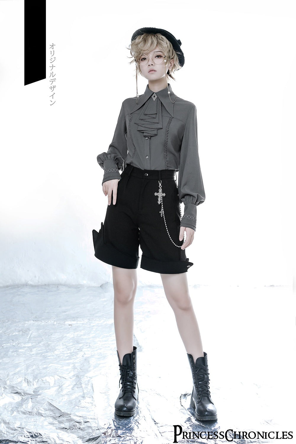 Black and Blue Retro Ouji Lolita Shirt with Mutton Sleeves - image 19