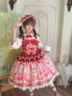 Strawberry Cake - Printed Sweet Lolita JSK Dress, Plush Bunny Ear KC - image 7