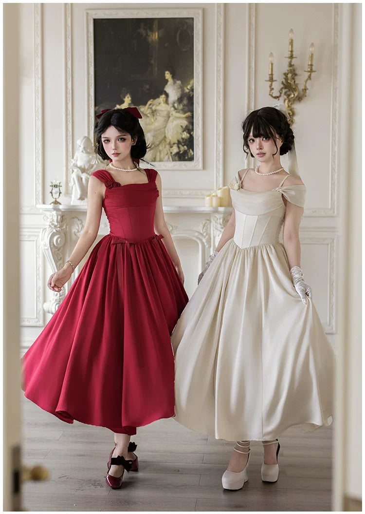For Beloved - Classic Lolita Satin JSK Dress Set, Fishbone Waist - image 26
