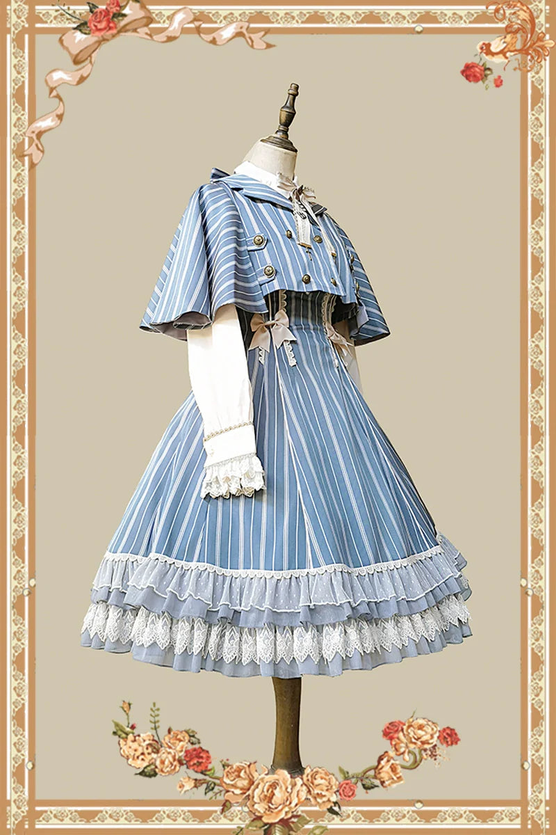 Elegant Lolita Stripe High-waist Jumper Dress Set and Cape - image 31