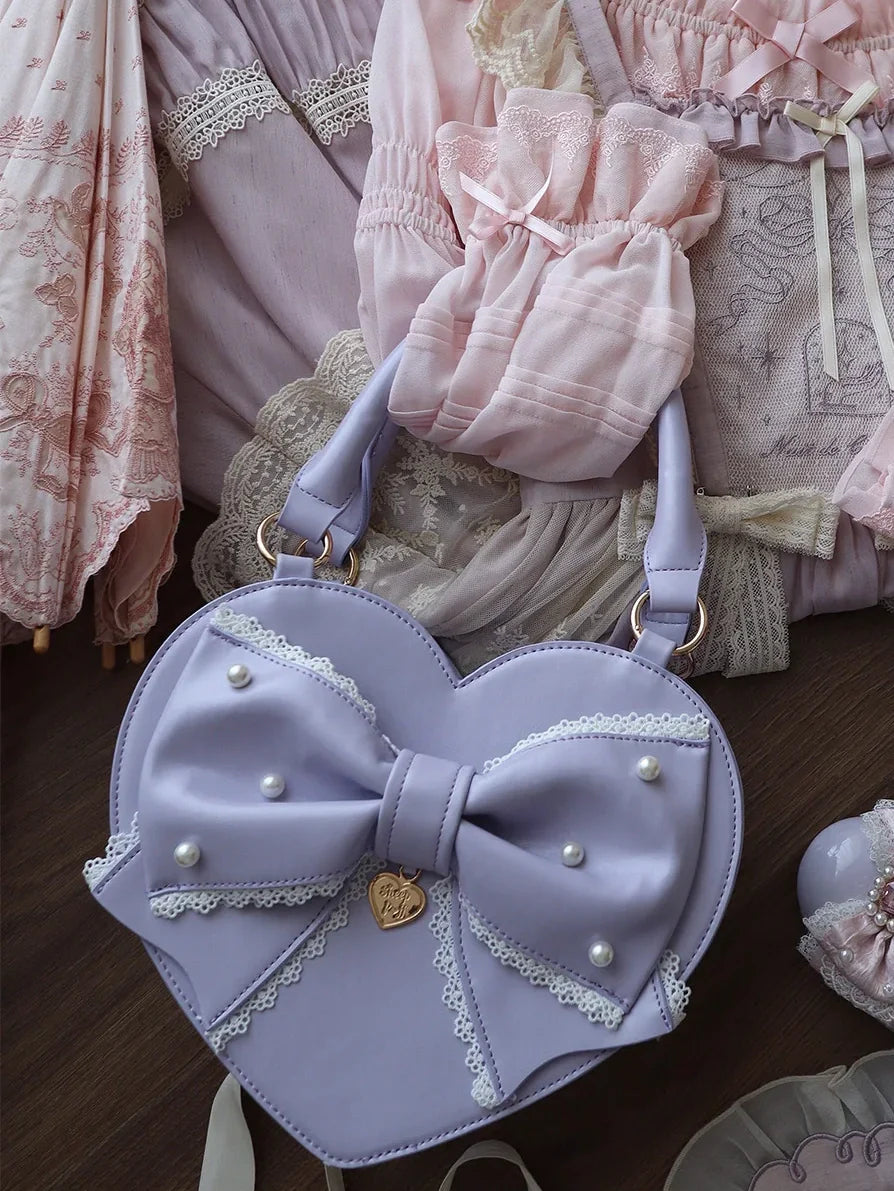 Vintage Sweetheart - Lace Bow Heart Lolita Handbag - image 5