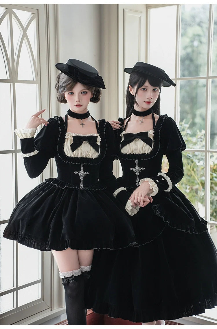 Apocalypse - Gothic Lolita Velvet OP Dress Set, Fishbone Waist - image 12