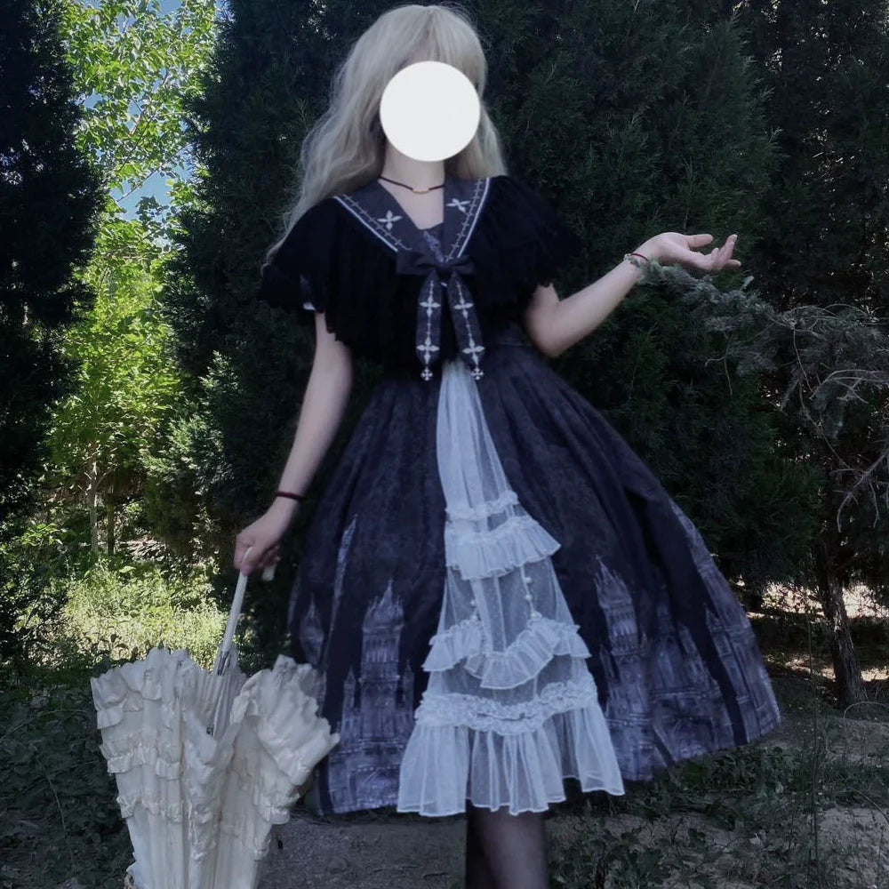 Silent Church - Gothic Lolita JSK Dress Printed Dress Thin Shawl Set - image 14
