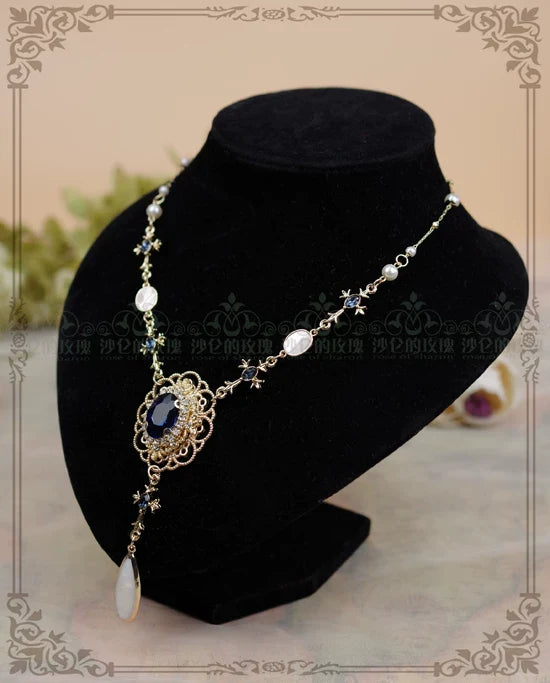Classic Lolita Necklace & Earrings, Artificial Pearl Rhinestone - image 10