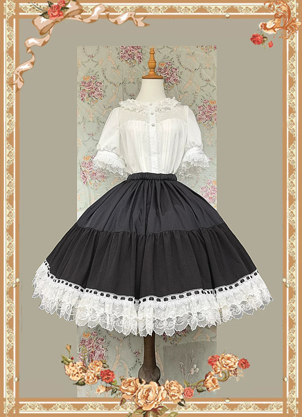 Mirror Doll - Old School Lolita Tiered Hem JSK with Polka Dot Lace and Accessories - image 20