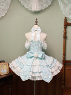 Vintage Polka Dot Lolita Halter Blue OP Dress and Accessories - image 3