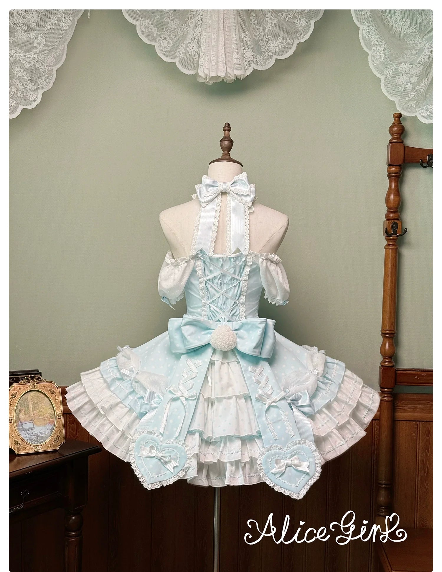 Old School Lolita Halter Neck OP Dress, Polka Dot Accent - image 32
