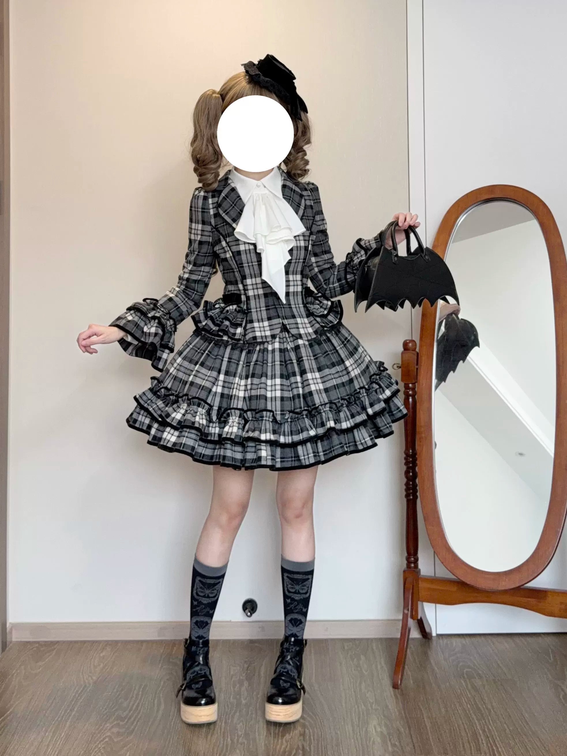 Chris's Notes - Old School Lolita Plaid Coat Set, Tiered Skirt - image 6