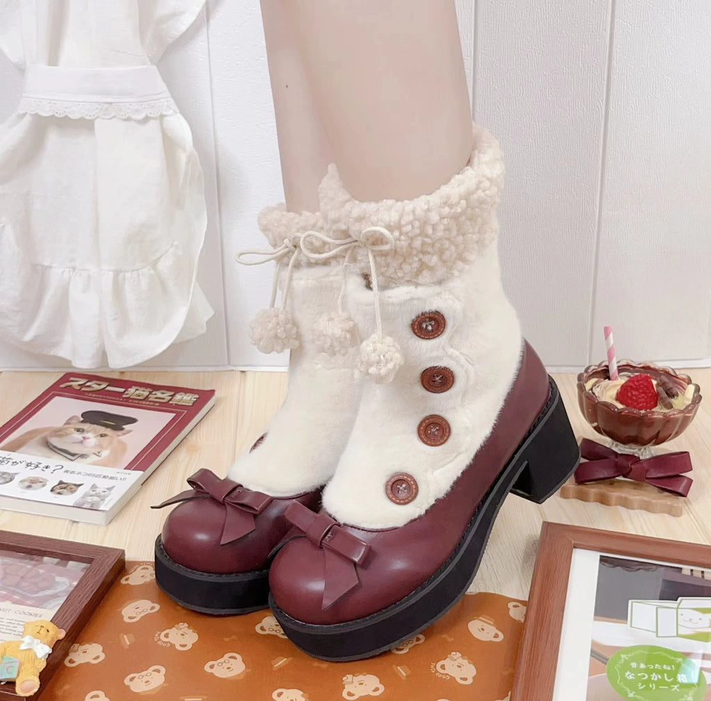 Winter Lolita Boots Fur Mary Jane Lolita Low Heel Shoes - image 22
