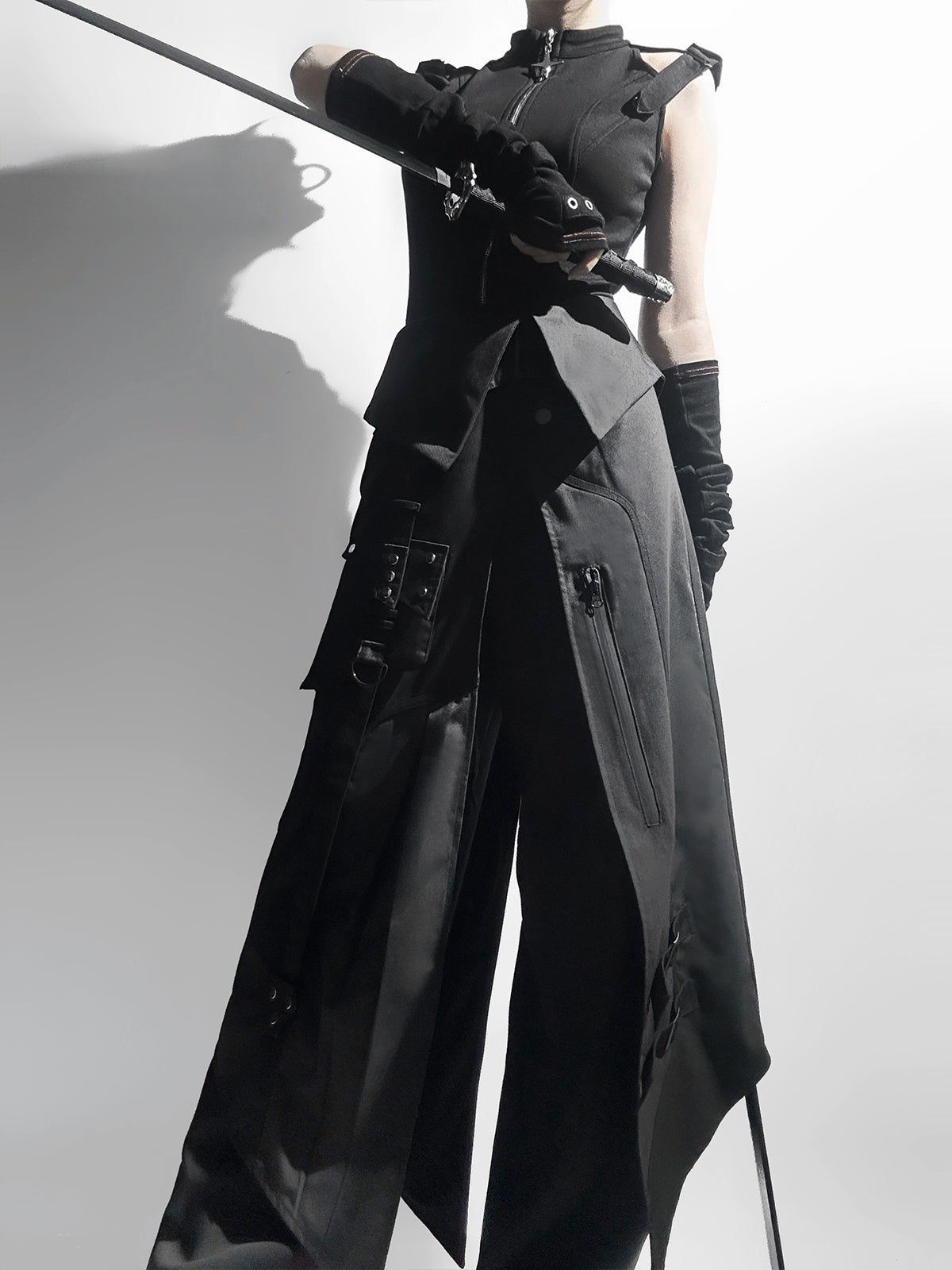 Nightblade Black Ouji Lolita Apron Pants Suit - image 4