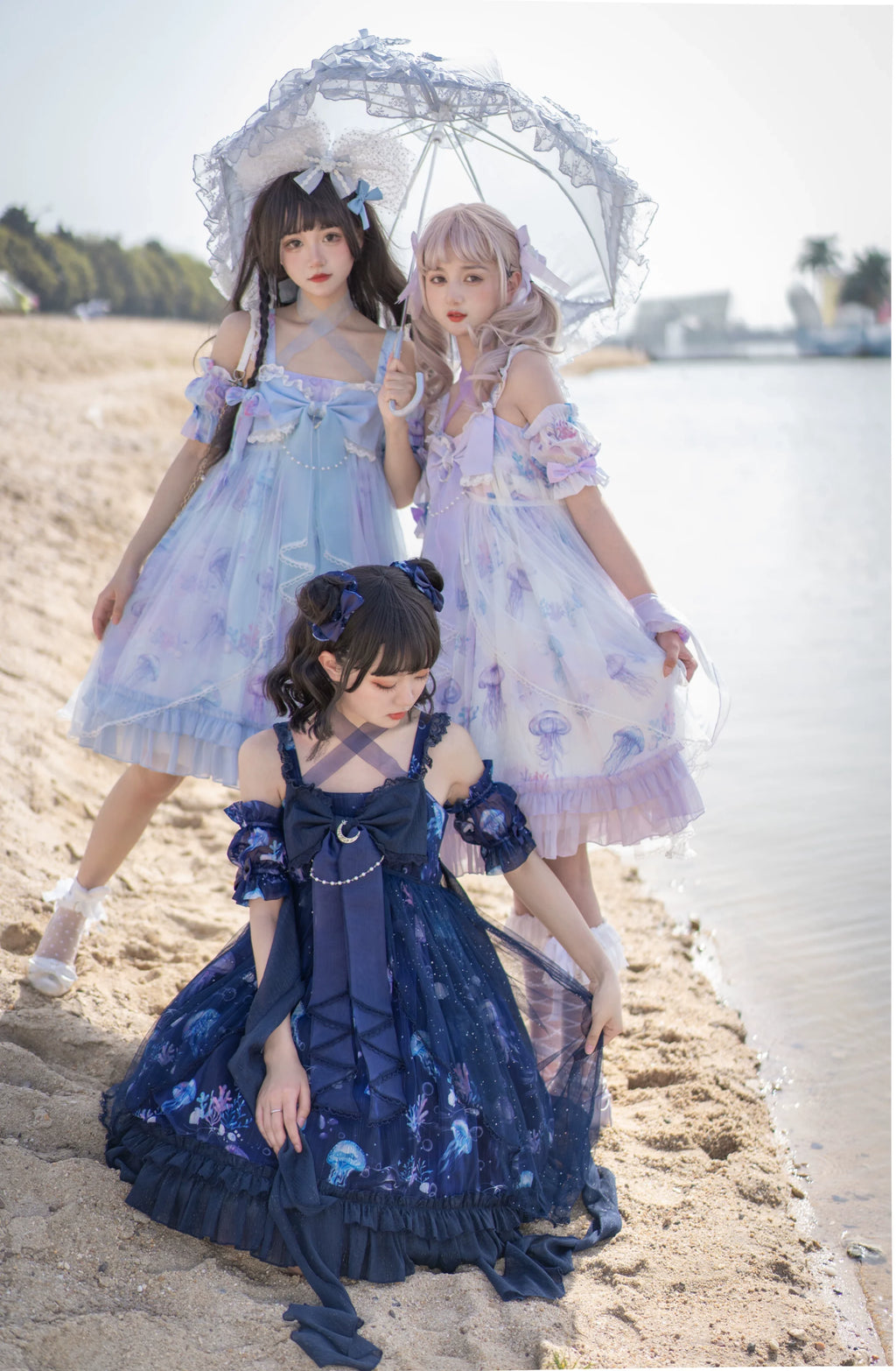 Coral Jellyfish - Sweet Lolita High-waist JSK Dress, Jellyfish & Coral Print and Accessories - image 21