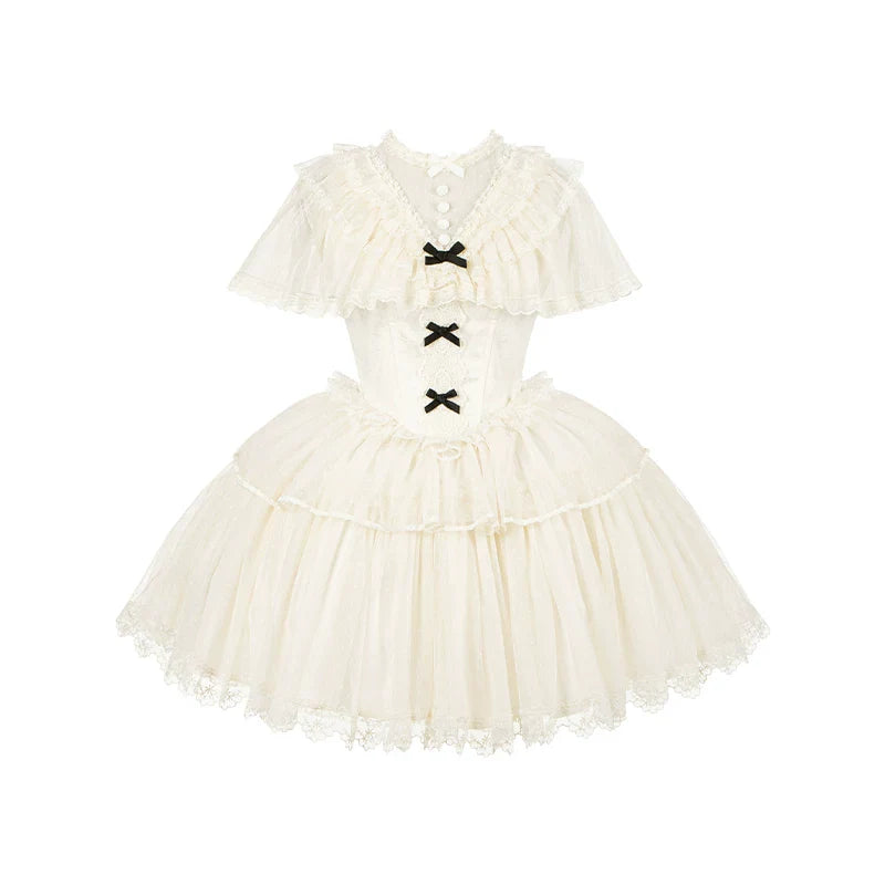 White Mist Promise - Classic Lolita Corset OP Set, Edwardian Collar & Tiered Hem - image 34