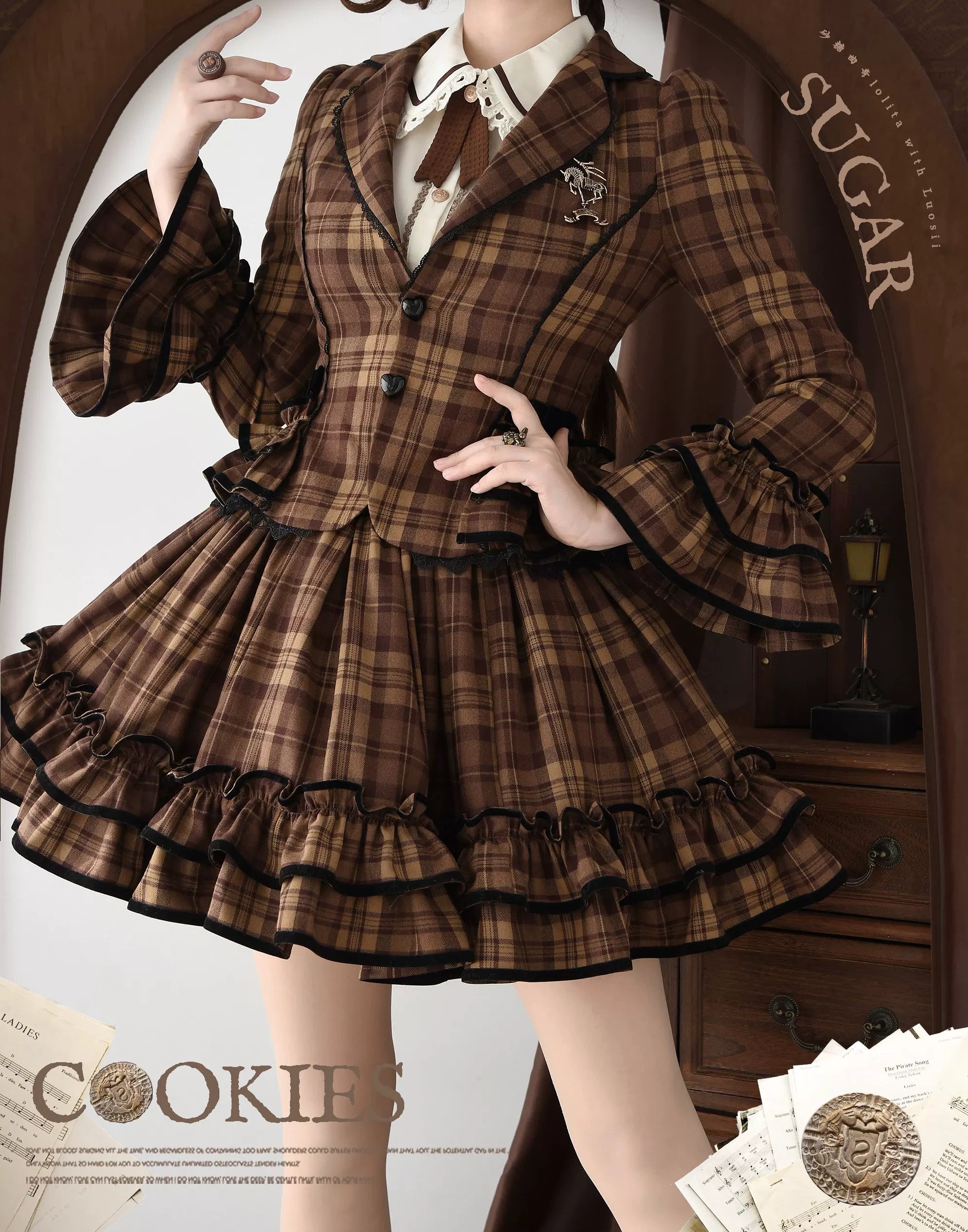 Chris's Notes - Old School Lolita Plaid Coat Set, Tiered Skirt - image 14
