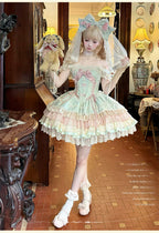 Lotus Crossing - Sweet Lolita Tiered Hem JSK Dress with Satin Bow and Accessories - image 9