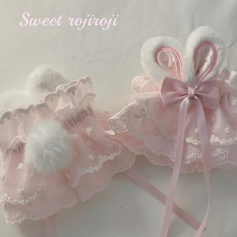 Cute Lolita Bunny Ears Cuffs Lace Summer Butterfly Hand Sleeves - image 9