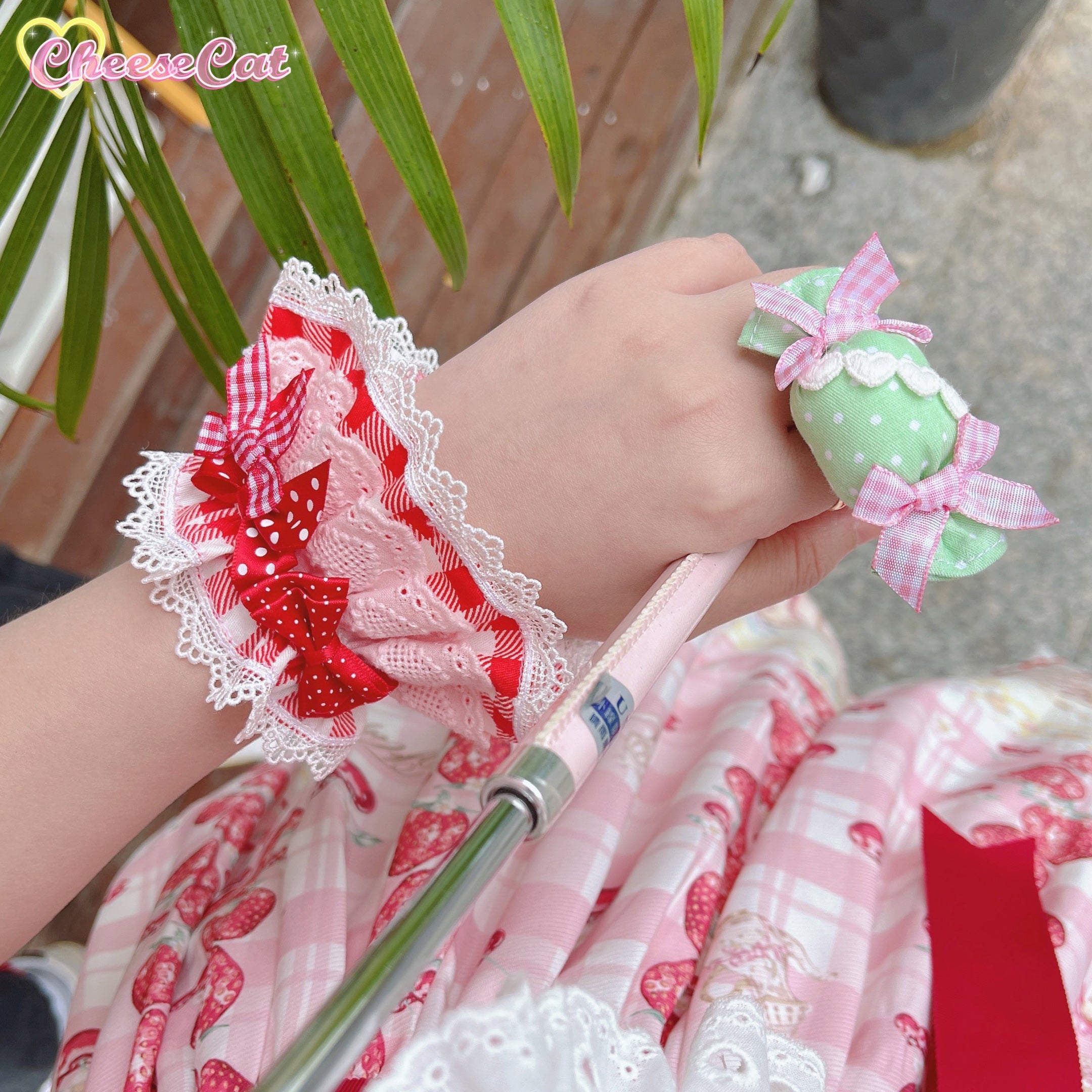 Cheese Cat - Sweet and Playful Strawberry Gingham Lace Cuffs - image 30