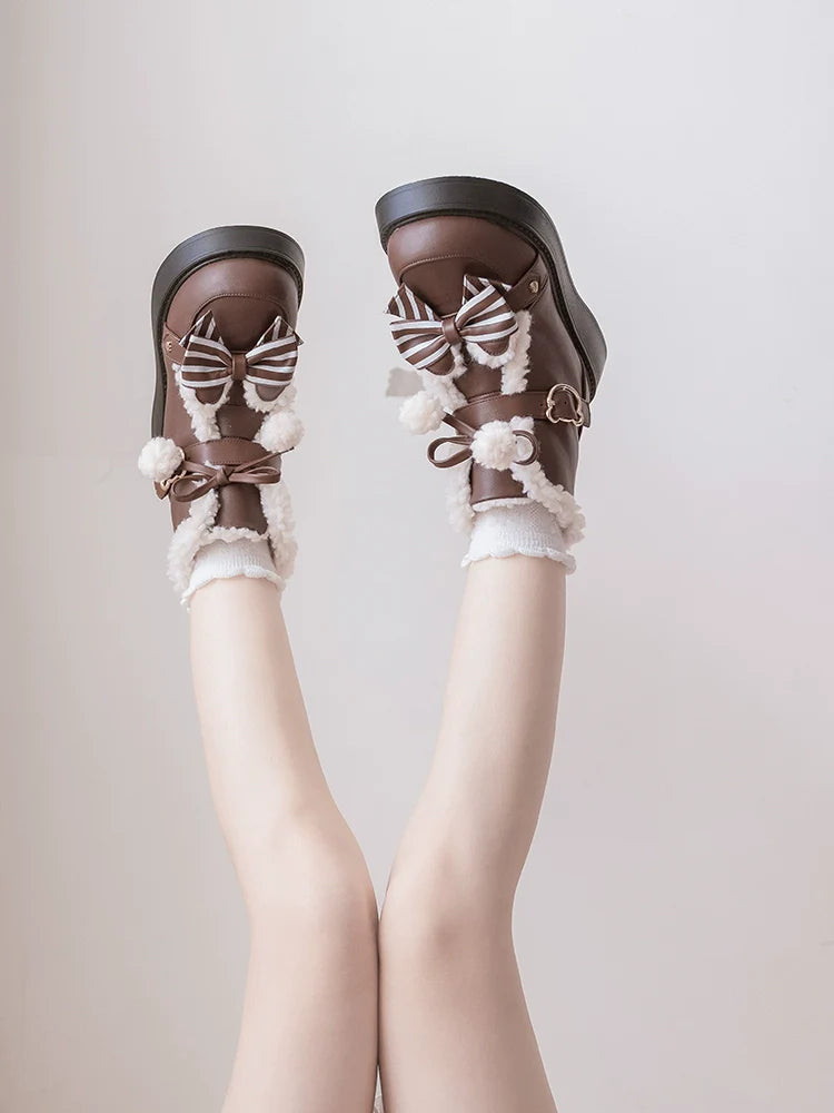 Milk Bear - Winter Lolita Shoes Thick Sole Fleece Snow Boots - image 4