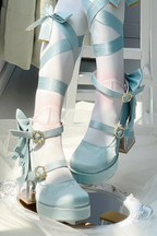 Floating Koi Land - Satin Classic Lolita Platform Shoes with Transparent Heel - image 10