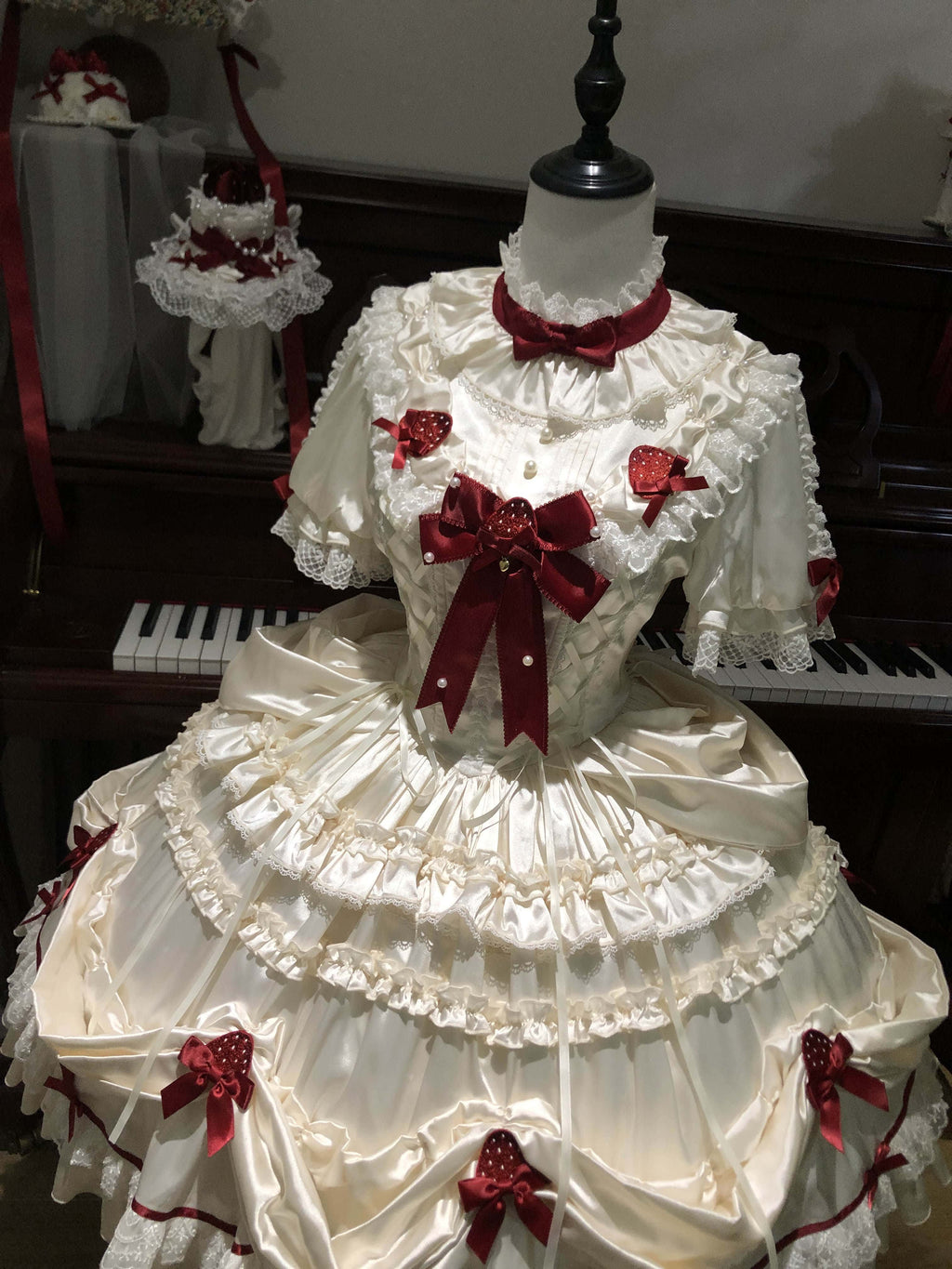 Paria Cream Strawberry Satin Lolita OP Dress and Accessories - image 28