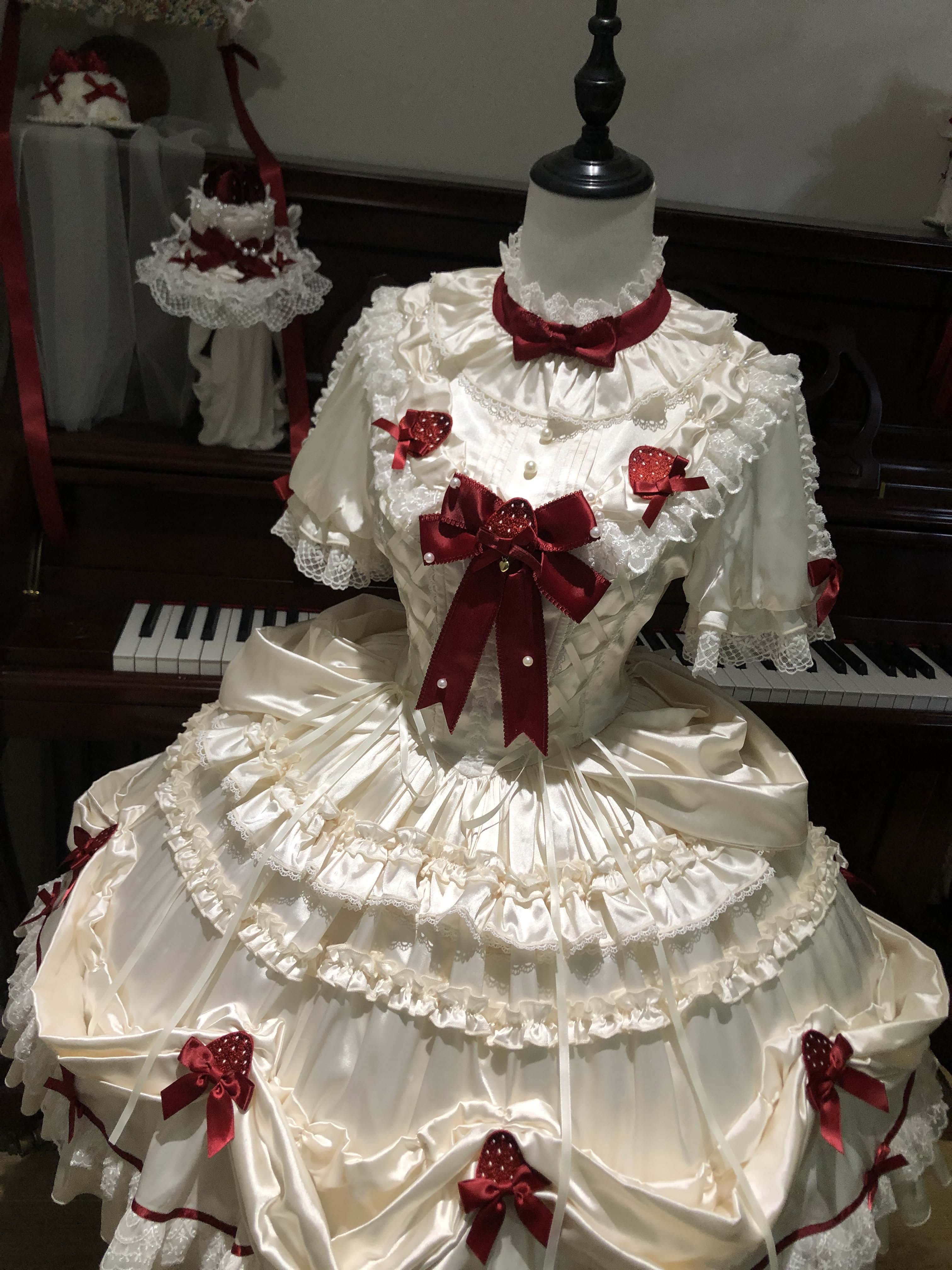 Paria Cream Strawberry Satin Lolita OP Dress and Accessories - image 28
