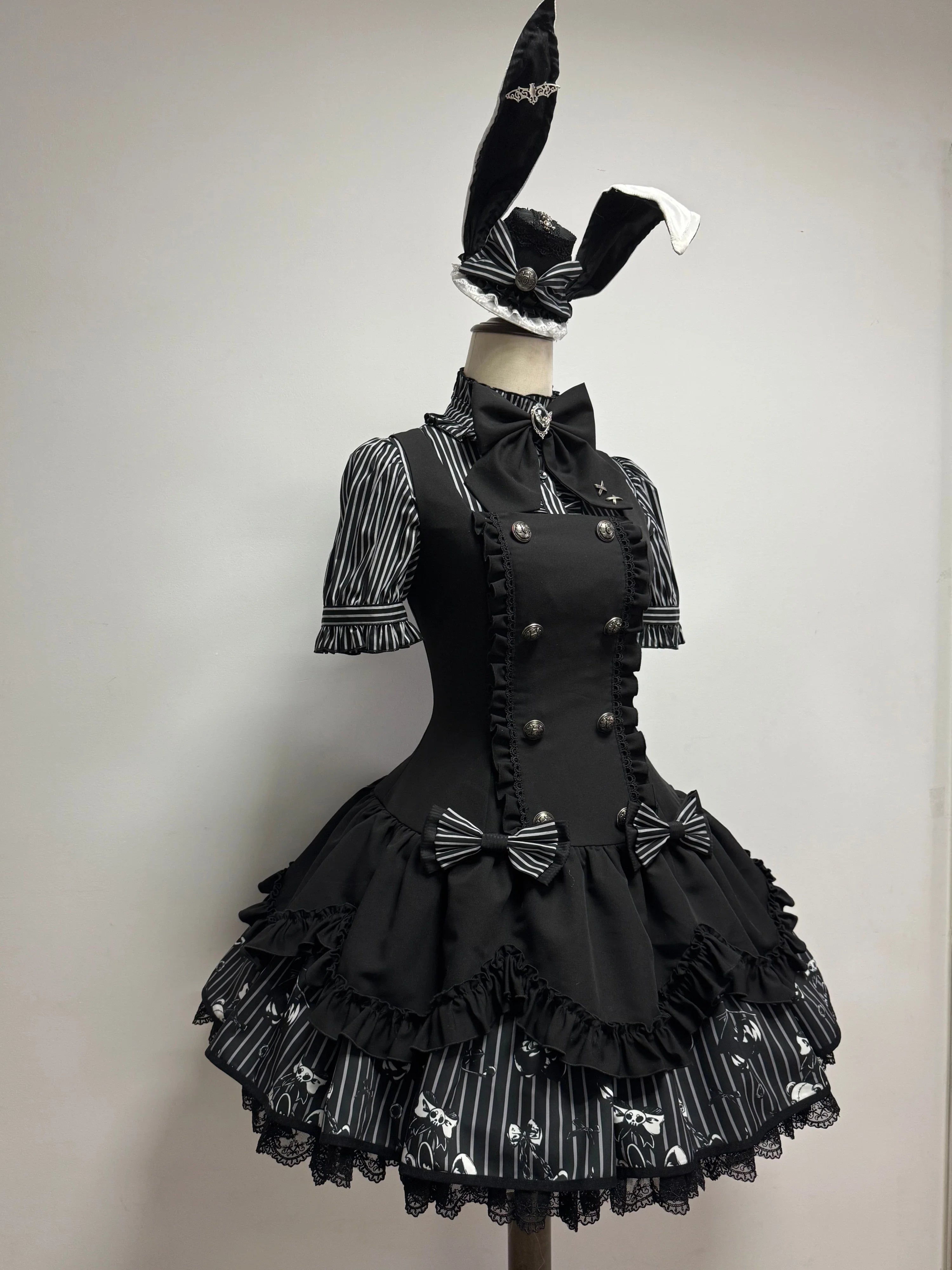 Dark Lord - Gothic Lolita Striped JSK Set, Skull Print - image 4