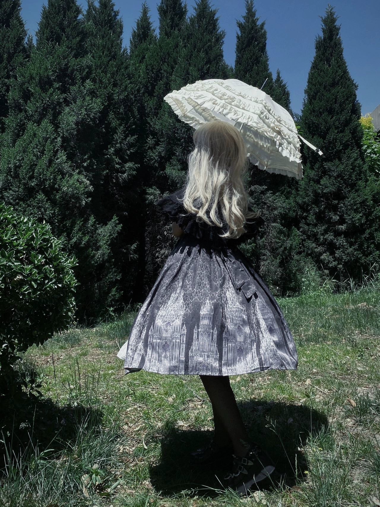 Silent Church - Gothic Lolita JSK Dress Printed Dress Thin Shawl Set - image 13