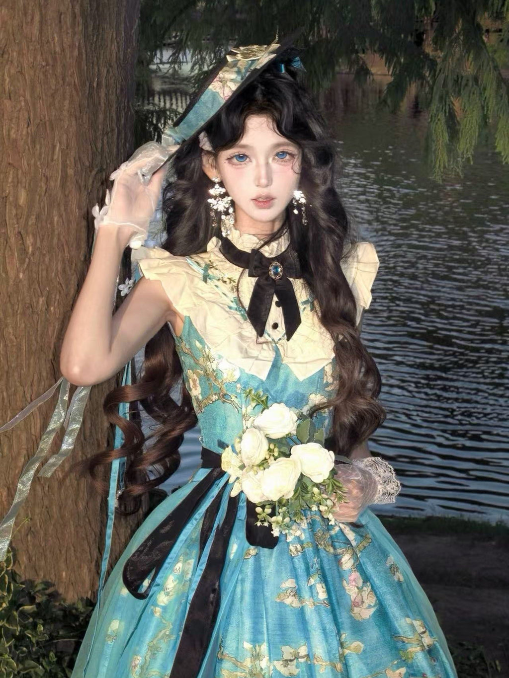 Everblooming Apricot Blossoms Classic Lolita High-Collar JSK and Accessories - image 5
