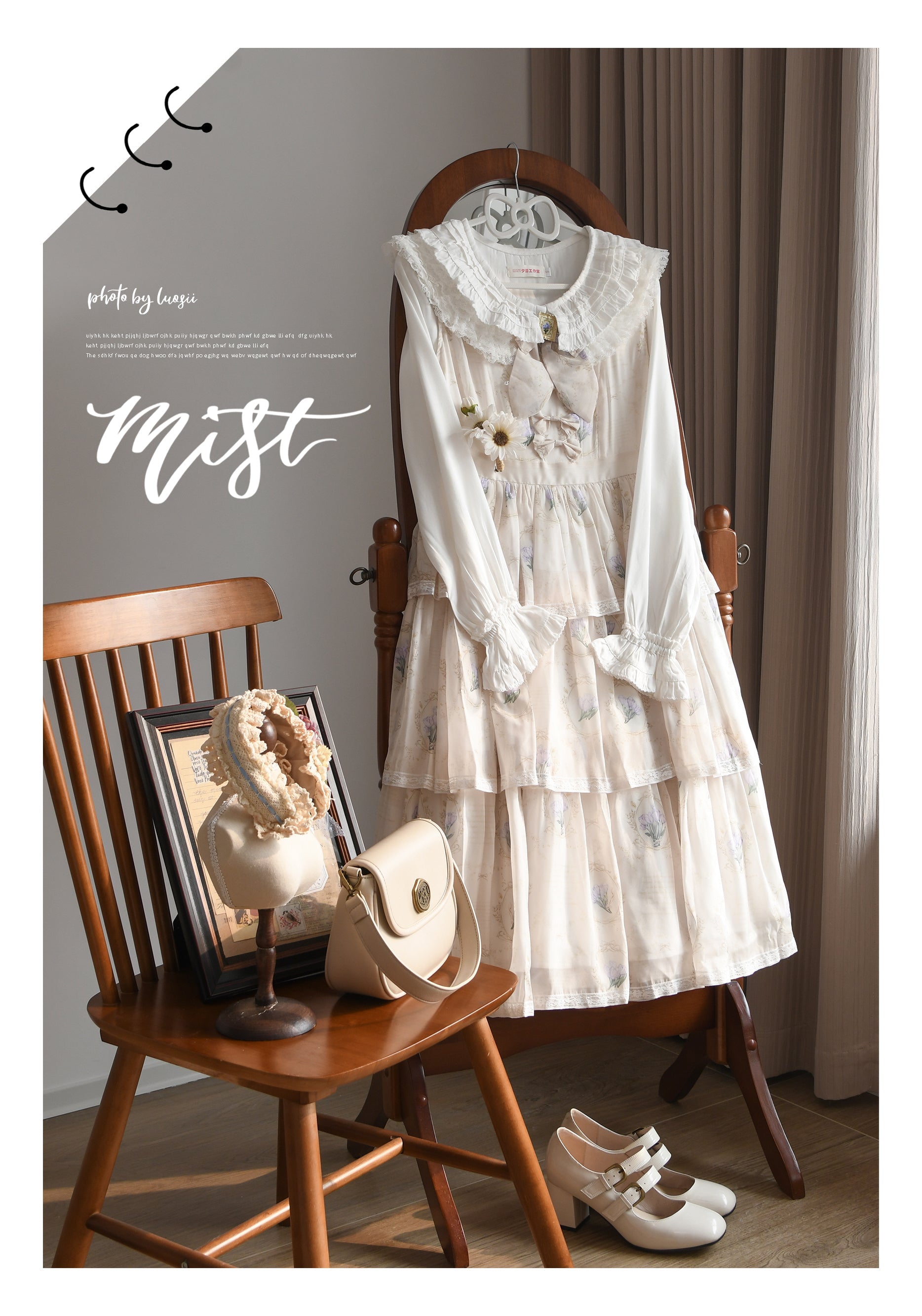 Wine Drunk Rose - Sweet Cotton Lolita Blouse with Ruffles and Pleats - image 2