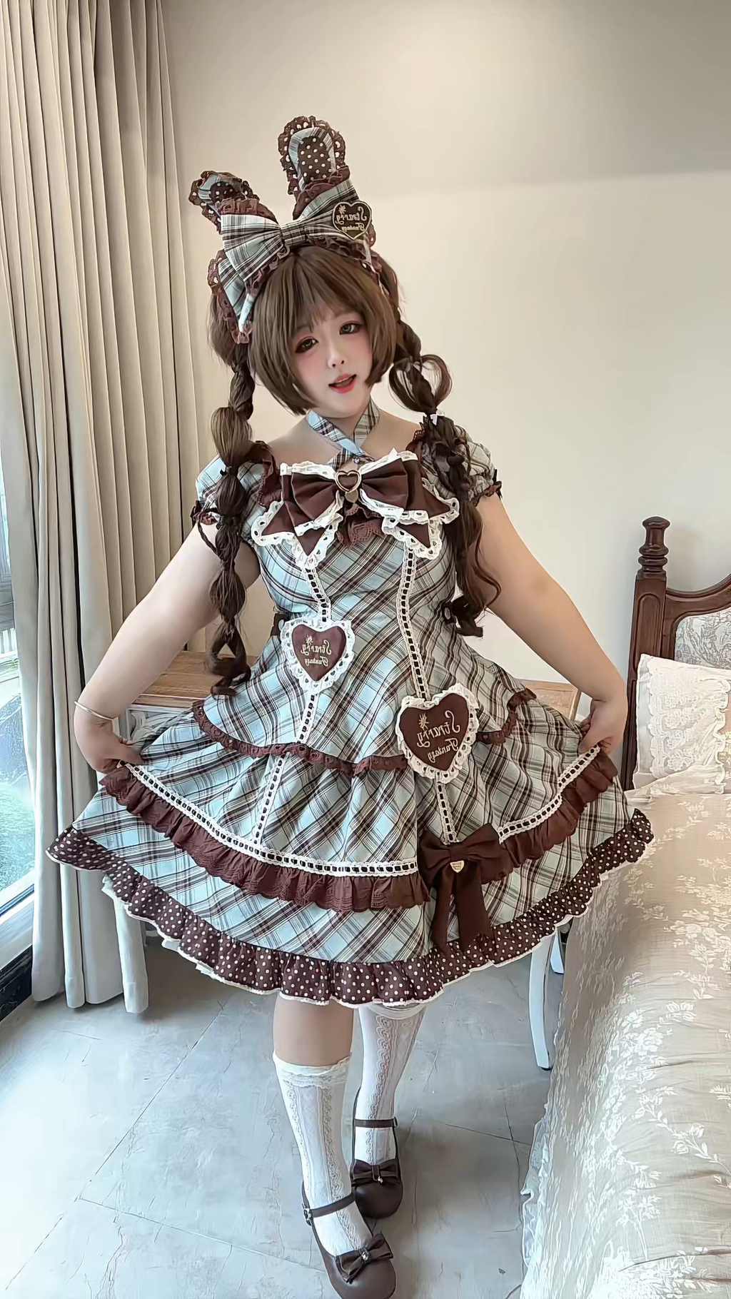 Plus Size Old-School Lolita Plaid JSK and OP Dress and Accessories - image 20