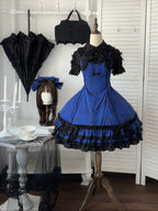 Bliss Bouquet - Cotton Old School Lolita Dress, Rose Print and Layered Hem and Accessories - image 3