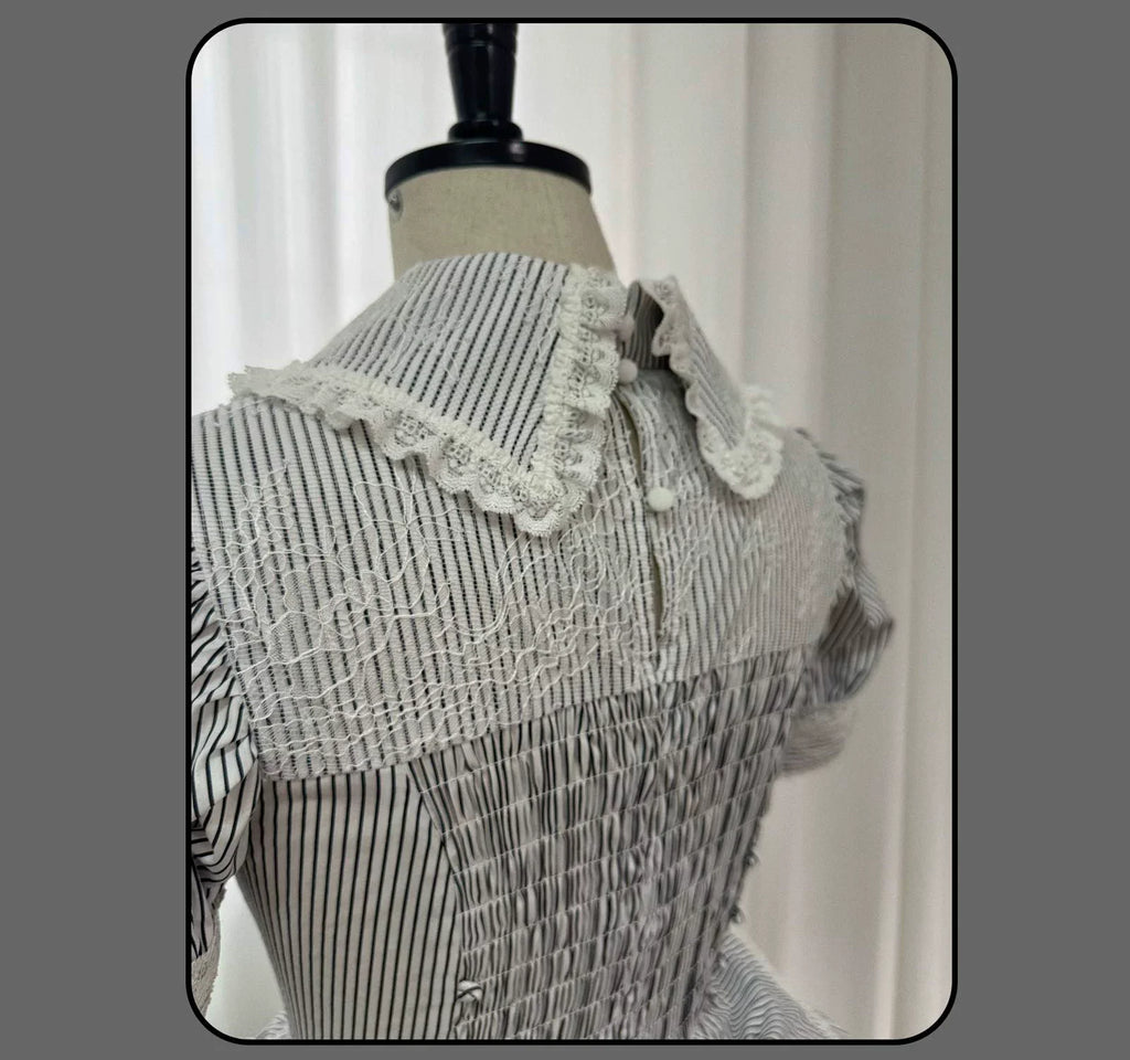 Striped Cross - Gothic Coordinated Lolita Set, Adjustable Blouse & Skirt - image 57