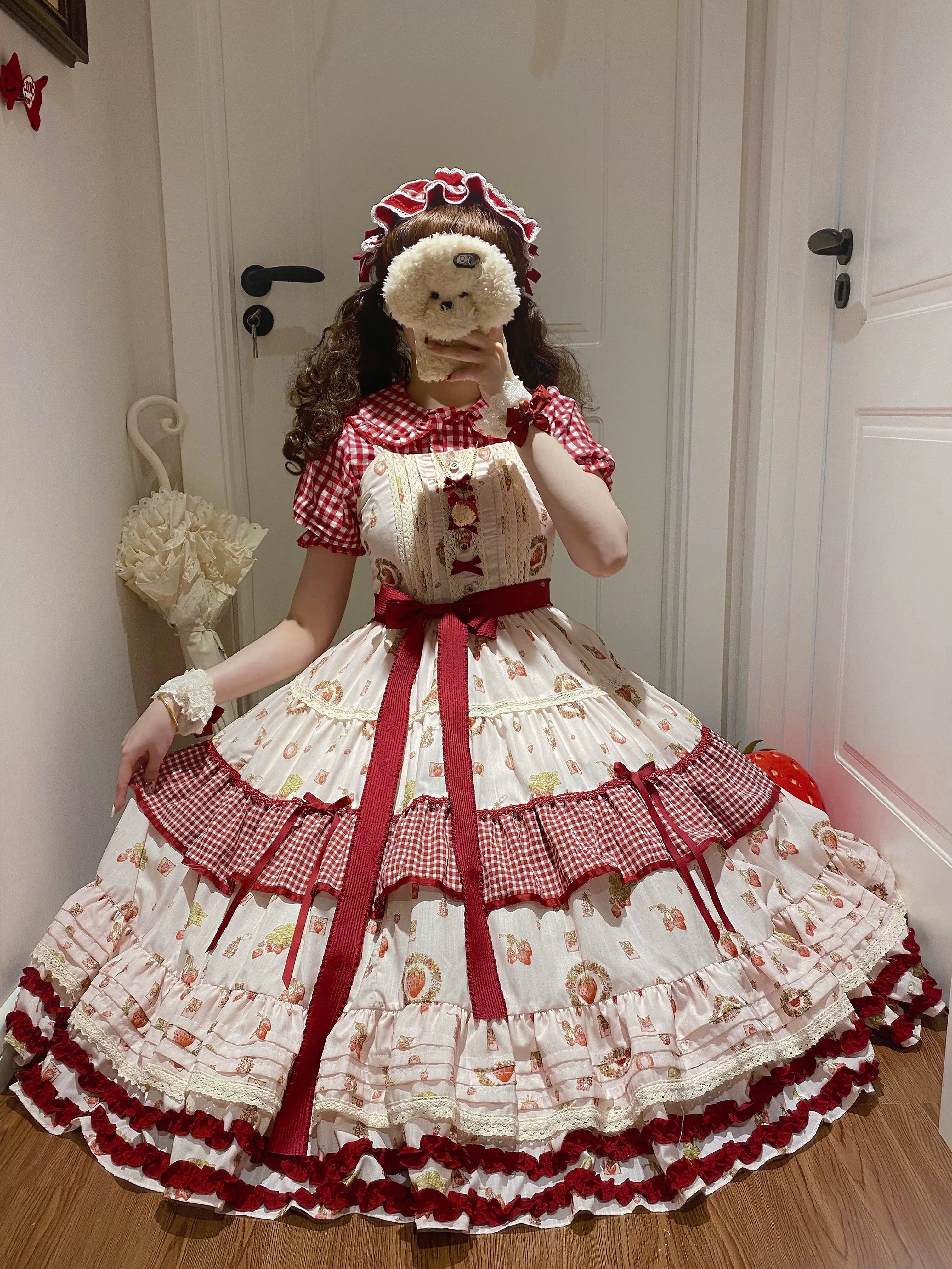 Skyfaring Strawberry - Printed Classic Lolita JSK Dress, Tired Hem - image 3
