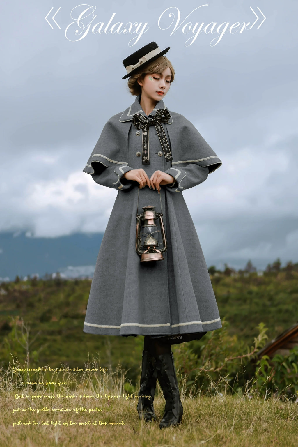 Galaxy Traveler - Classic School Lolita Overcoat with Detachable Cape and Bow - image 33