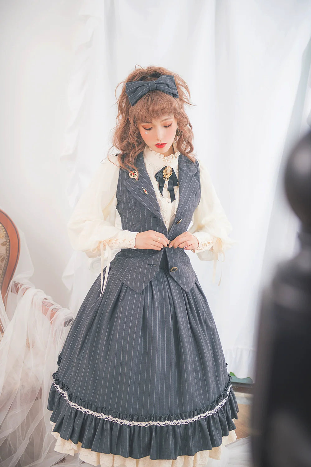 Rose Doll - Elegant Lolita Striped Fishbone Skirt - image 73